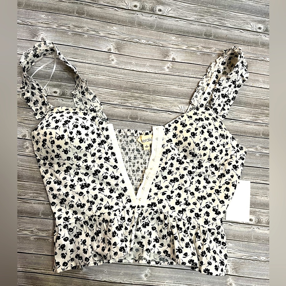 NWT Meraki Black & White Floral Crop Top Size Large - Picture 4 of 5